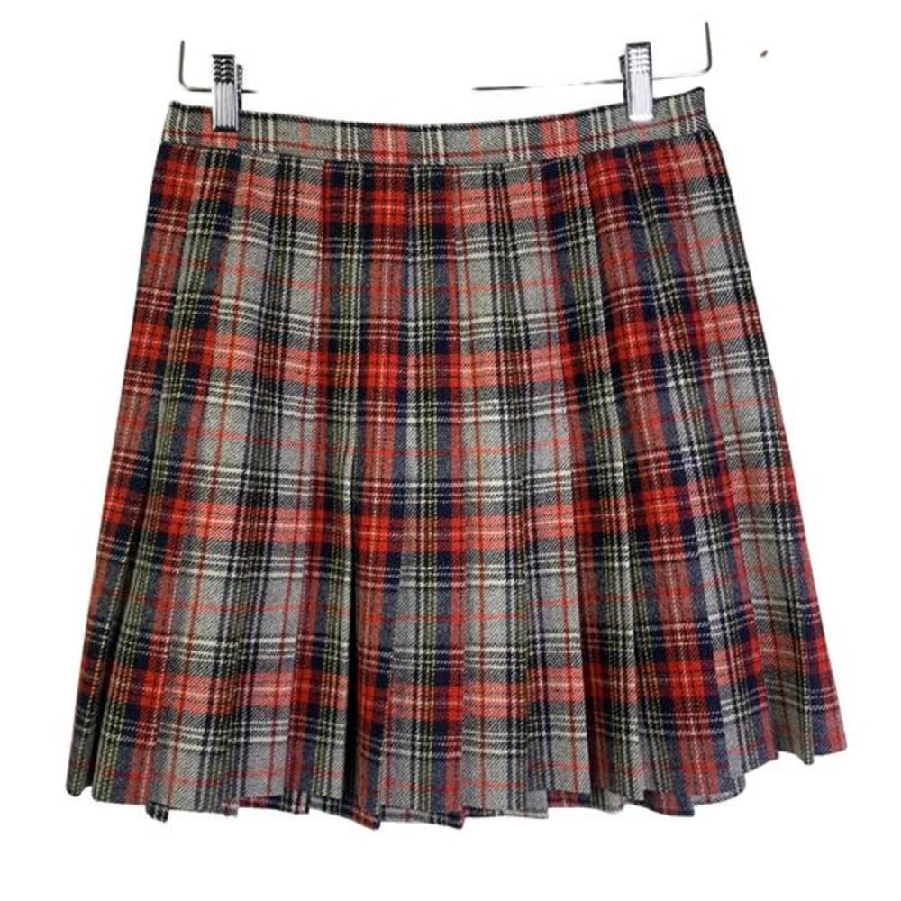 The Villager Skirt Vintage Mini Pleated Tartan Schoolgirl Wool‎ Raw Hem Side Zip